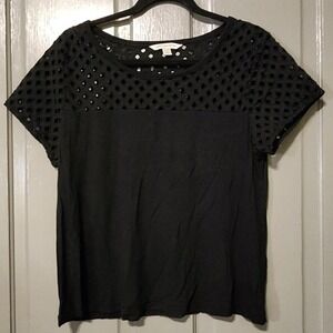 American Eagle Outfitters distressed Mesh Fishnet Top, Black, XL Flawed